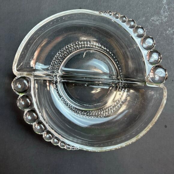 Vintage Duncan & Miller Clear Glass Teardrop Divided Relish Nut Candy Dish - Picture 1 of 4